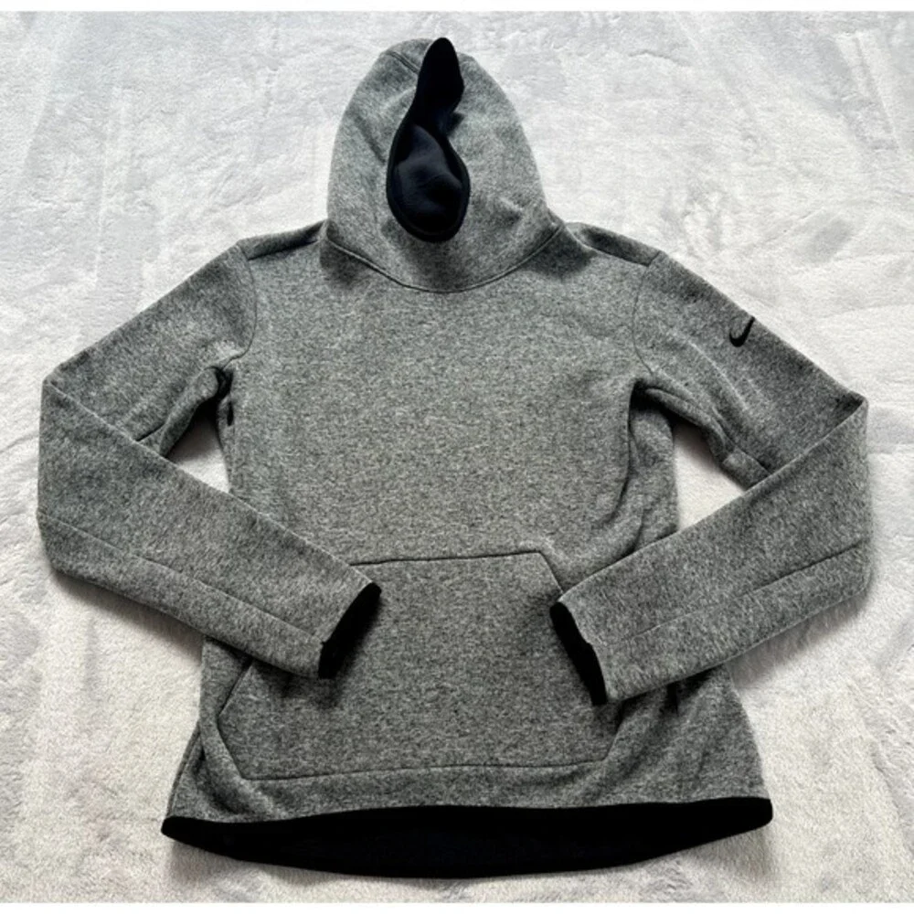 Nike Hoodie Womens Small Gray Dri Fit Pullover Sweatshirt Athletic Thumbholes